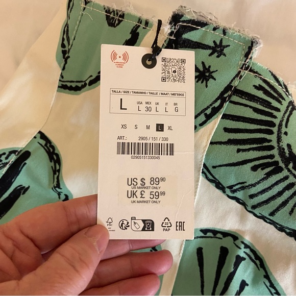 NWT Zara Green and Off White Pleated Skirt Large - Picture 10 of 12